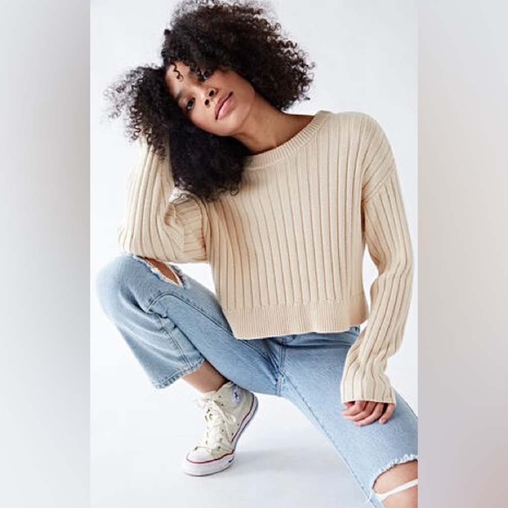 PacSun LA Hearts brand cropped side split sweater sand (cream) BRAND NEW